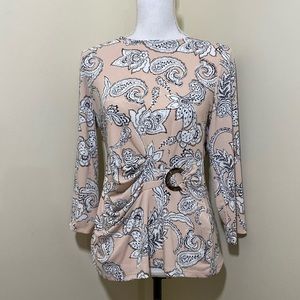 Calvin Klein Long Sleeve Blouse Medium Pastel Peach Black White NWOT